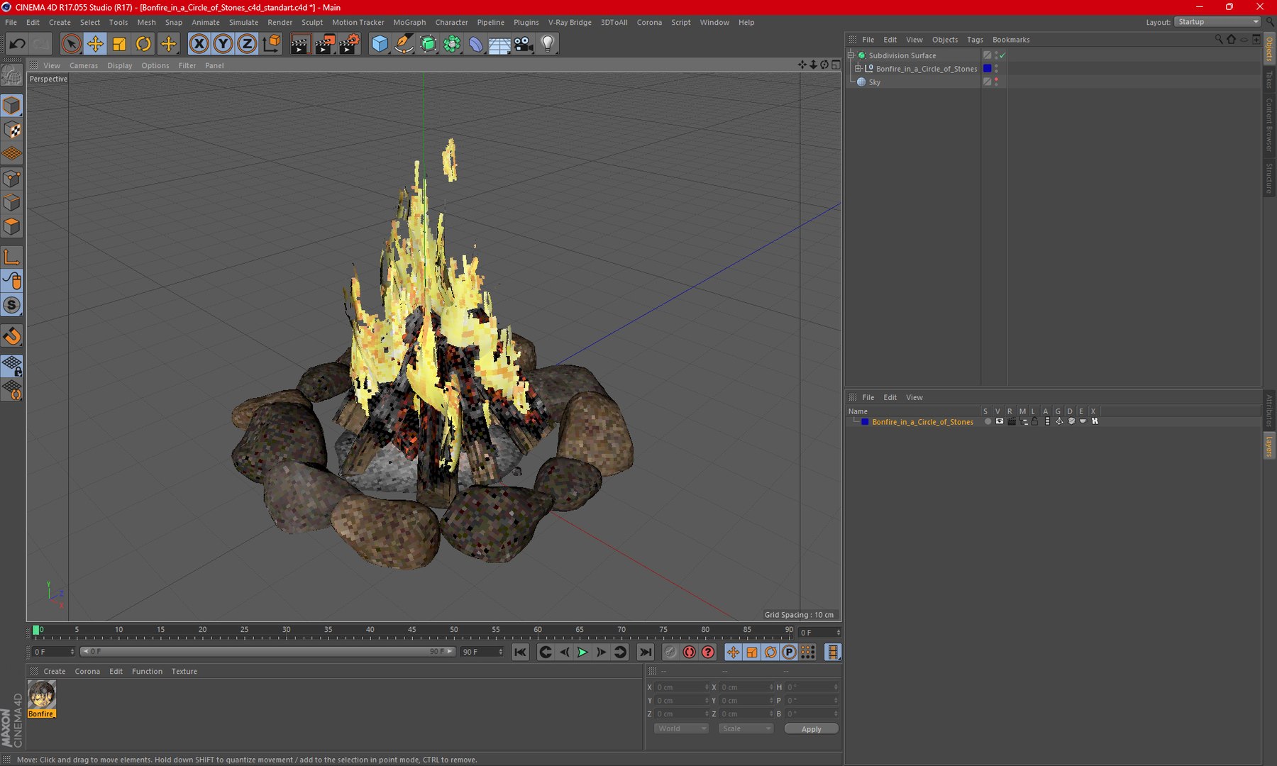 Bonfire in a Circle of Stones 3D model preview