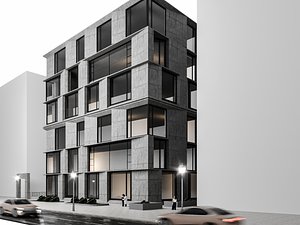 Modern Concrete Office Building Exterior 3D Model for Urban Architecture Projects