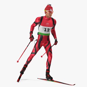 Biathlete Fully Equipped Running Pose 3D model