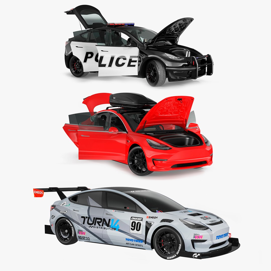 Rigged Tesla Vehicle Collection 3D model preview