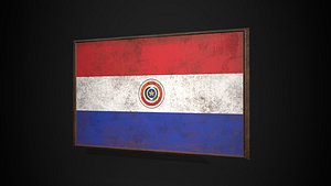 3D Old Picture Frame With Paraguay Flag - Game Ready PBR Low-poly 3D Model