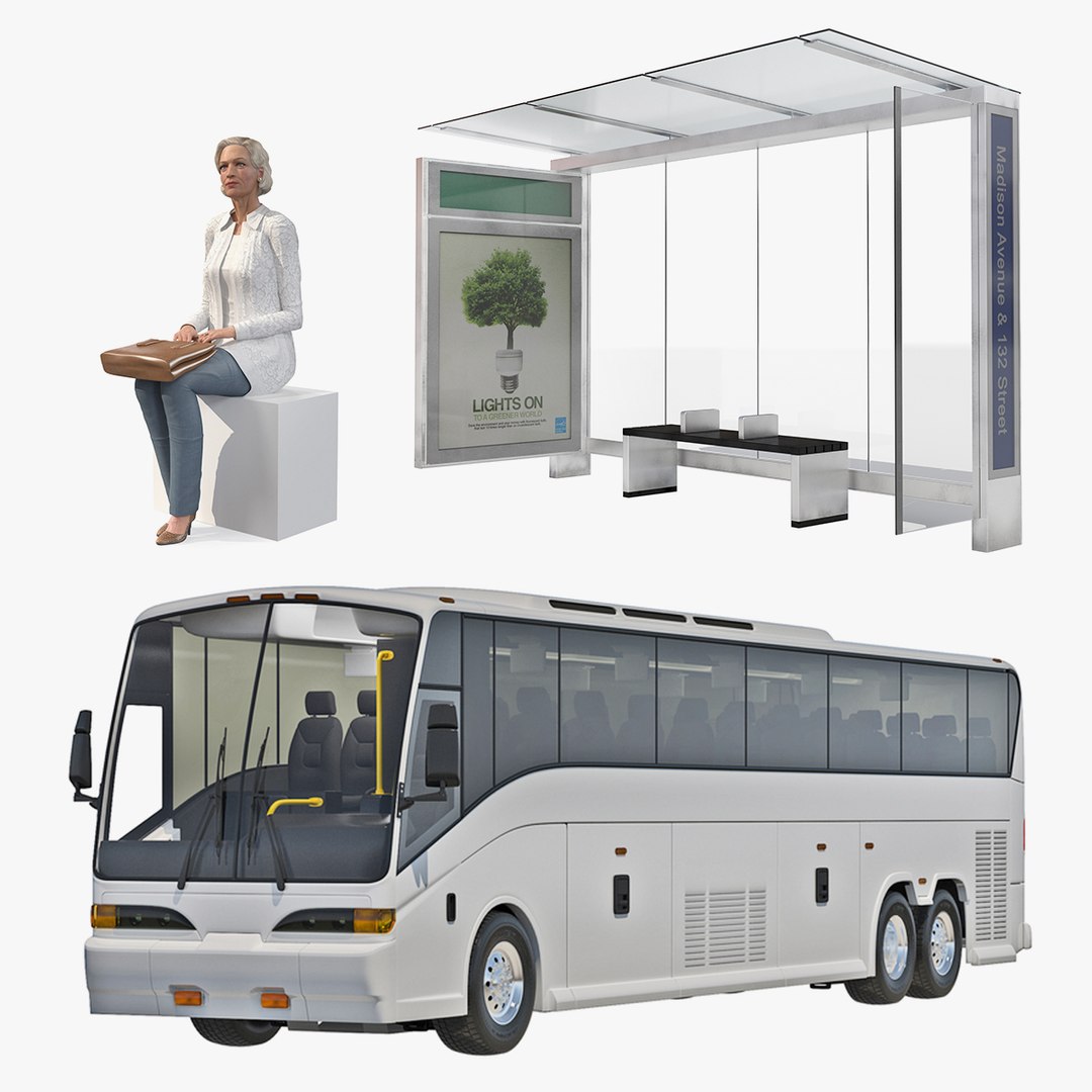 Bus Stop with Elderly Lady Collection 3D model preview