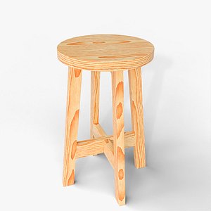 Wooden Round Stool - Realistic PBR 3D model