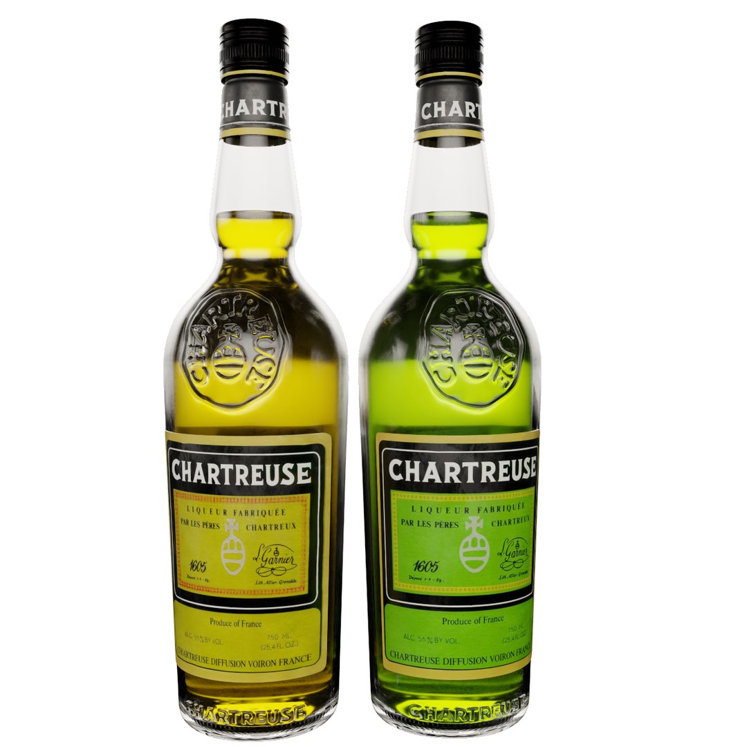 3D Green And Yellow Chartreuse Bottle Model - TurboSquid 2399987