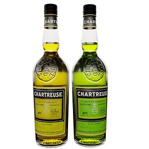3D Green and Yellow Chartreuse Bottle model