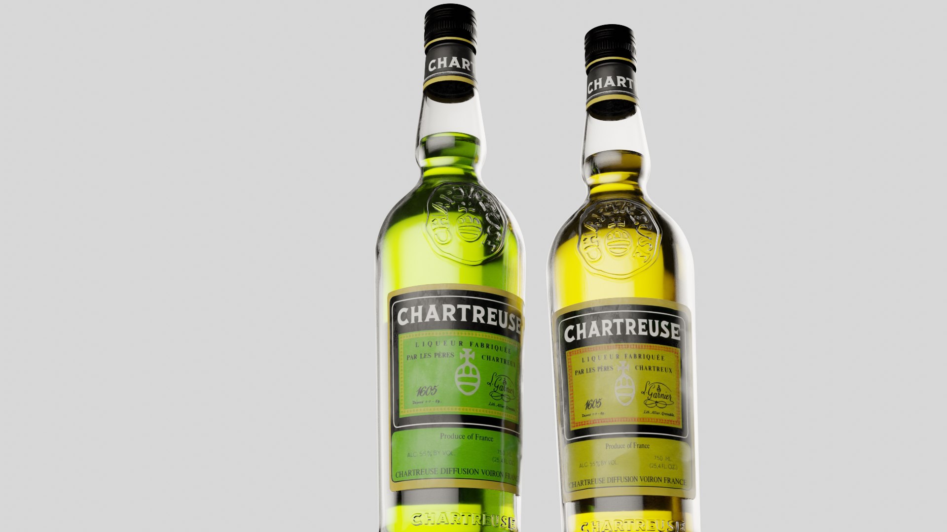 3D Green And Yellow Chartreuse Bottle Model - TurboSquid 2399987