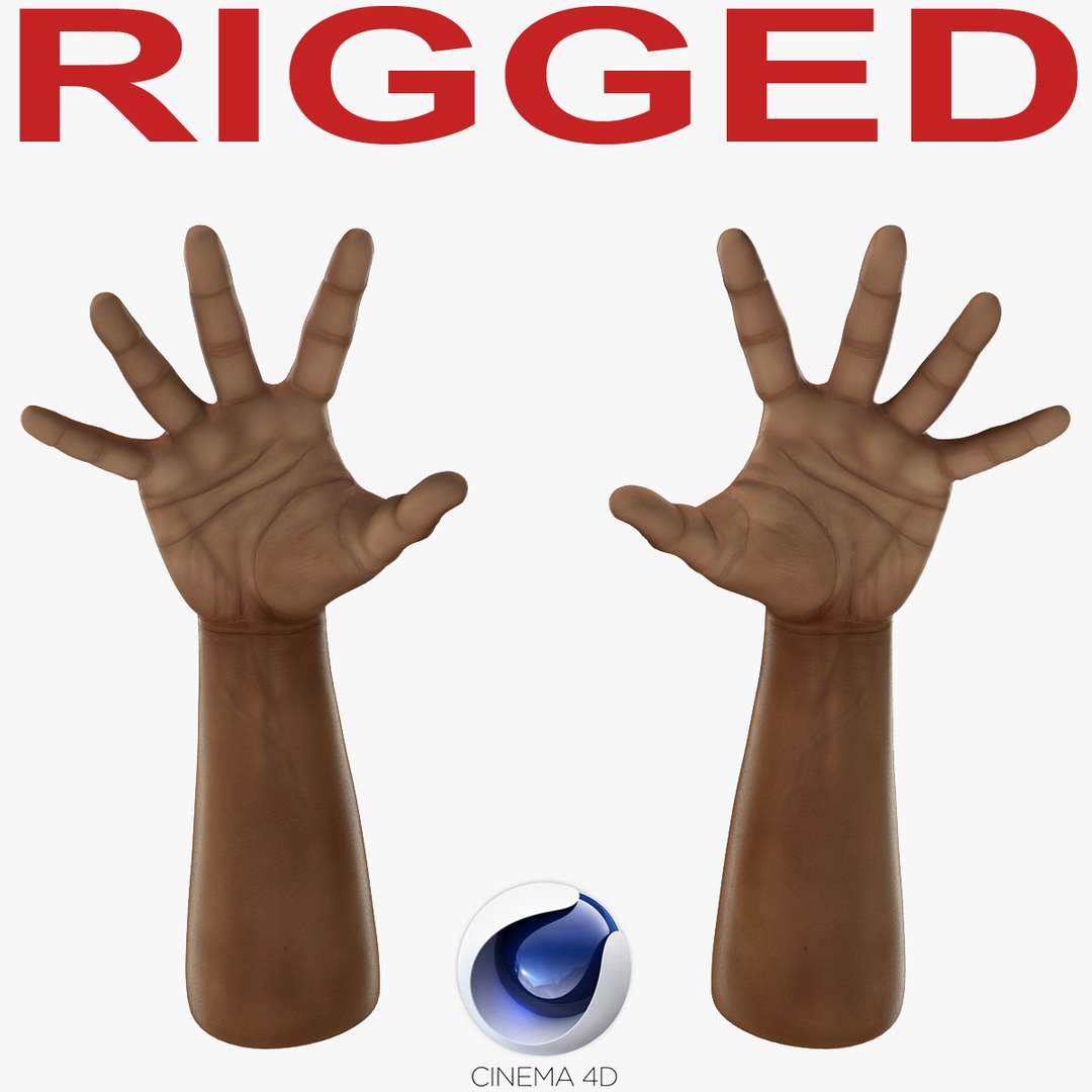 African Man Hands 3 Rigged for Cinema 4D 3D model preview