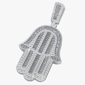 3D Baguette hamsa hand pendant