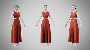 Dress 31 Crimson Mandala Brocade v2 3D model