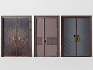 Modern Entrance Double Security Door Set 3D model