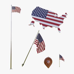 3D United States Flags Collection model