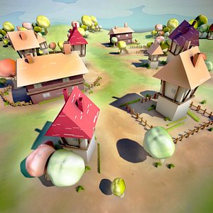 3d model cartoon village landscape
