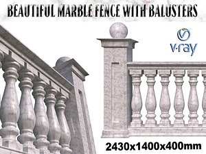 white marble fence balasins 3D model
