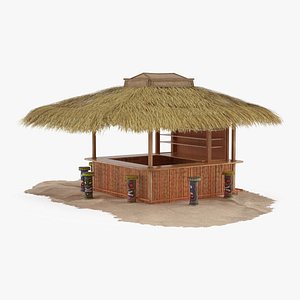Tropical Bamboo Tiki Bar on Sand Brown