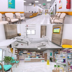 Hospital Room Hallway and  Pharmacy