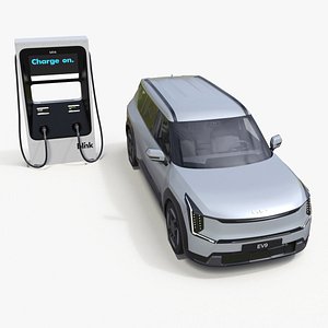 3D Electric Car Charging Station and KIA EV9 SUV model