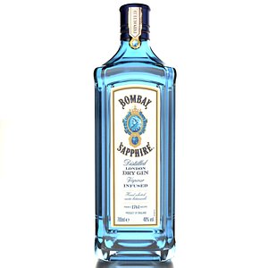 3D Bombay Sapphire Gin Alcohol Bottle model