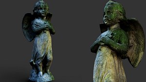 3D tombstone ancient stone mossy cupid monument PBR photogrammetry model