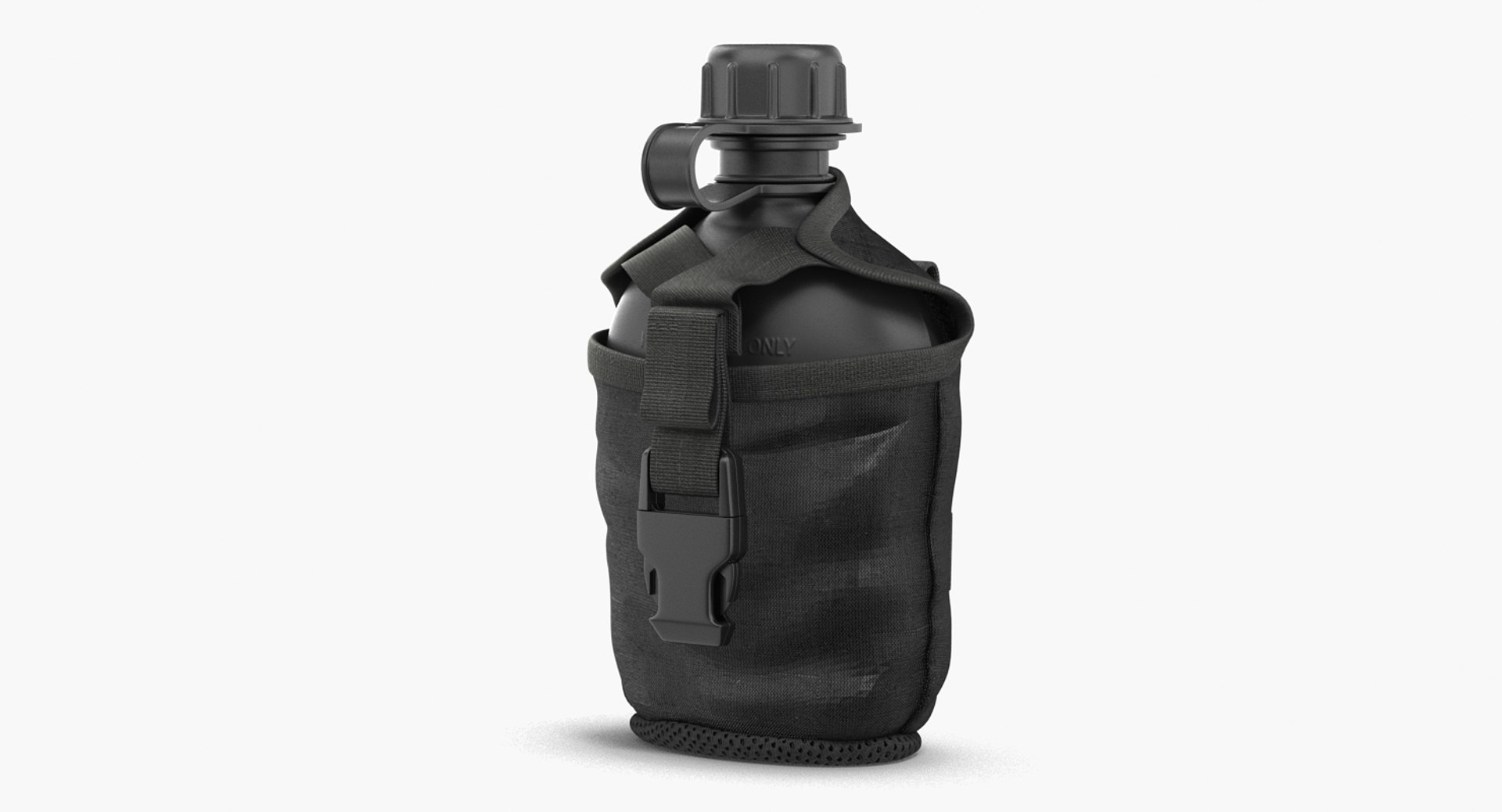Water Bottle Canteen with Military Pouch 3D Model 3D model preview