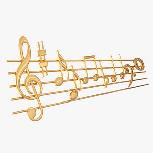 3D model golden music stave notes