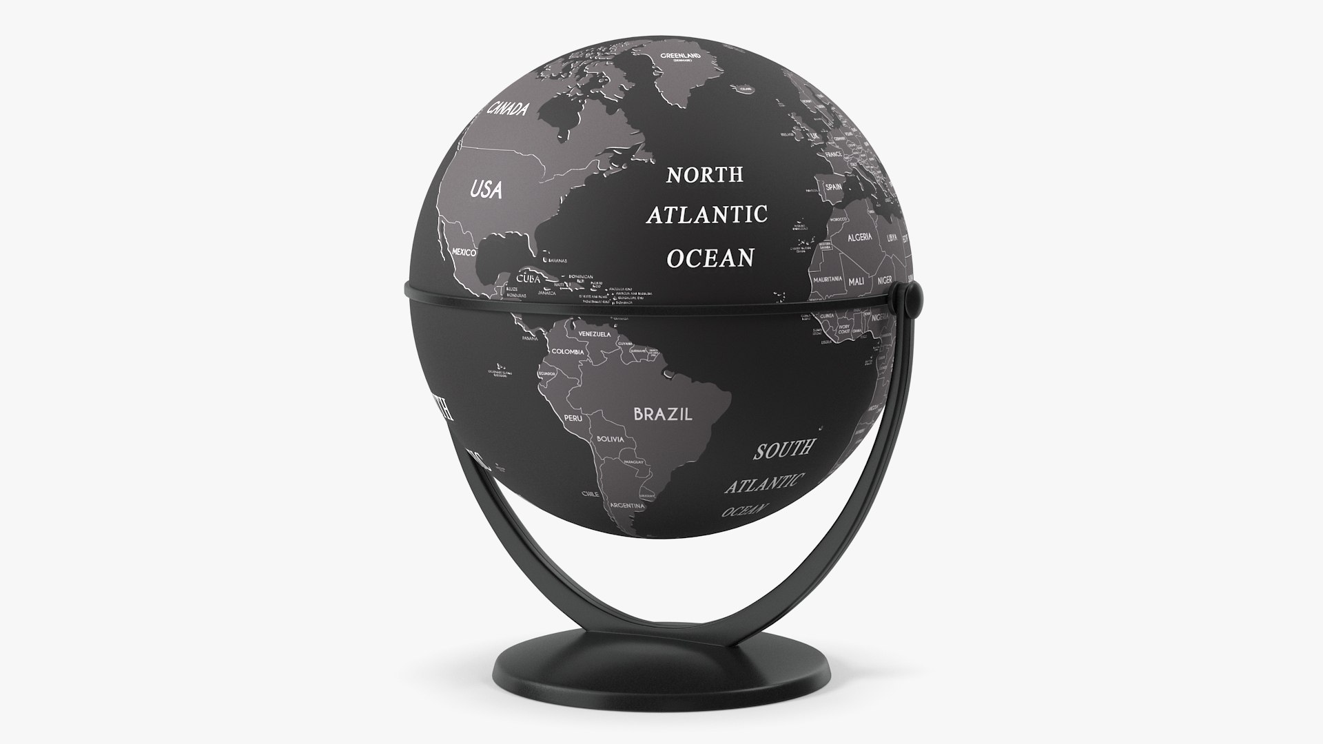 Black World Globe with Stand 3D model preview