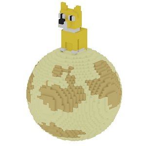 Cute 8 bit Shiba Inu dog on the moon voxel art model