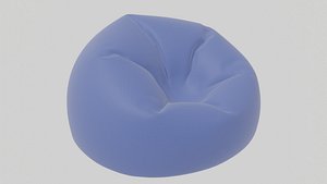 Soft Blue Leather Bean Bag chair 3D model