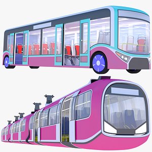 Elevated train and city bus 3D model