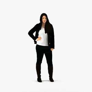 Woman black long hairs hand on side 0840