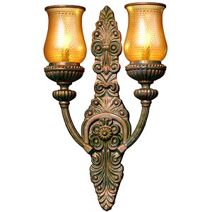 Copper Classic Wall Lamp Sconce Light with Murano Glass 3D model 3D model