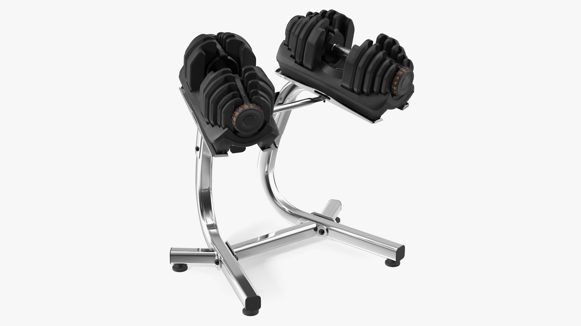 Fast Adjusting Dial Dumbbell with Rack Set 3D model preview