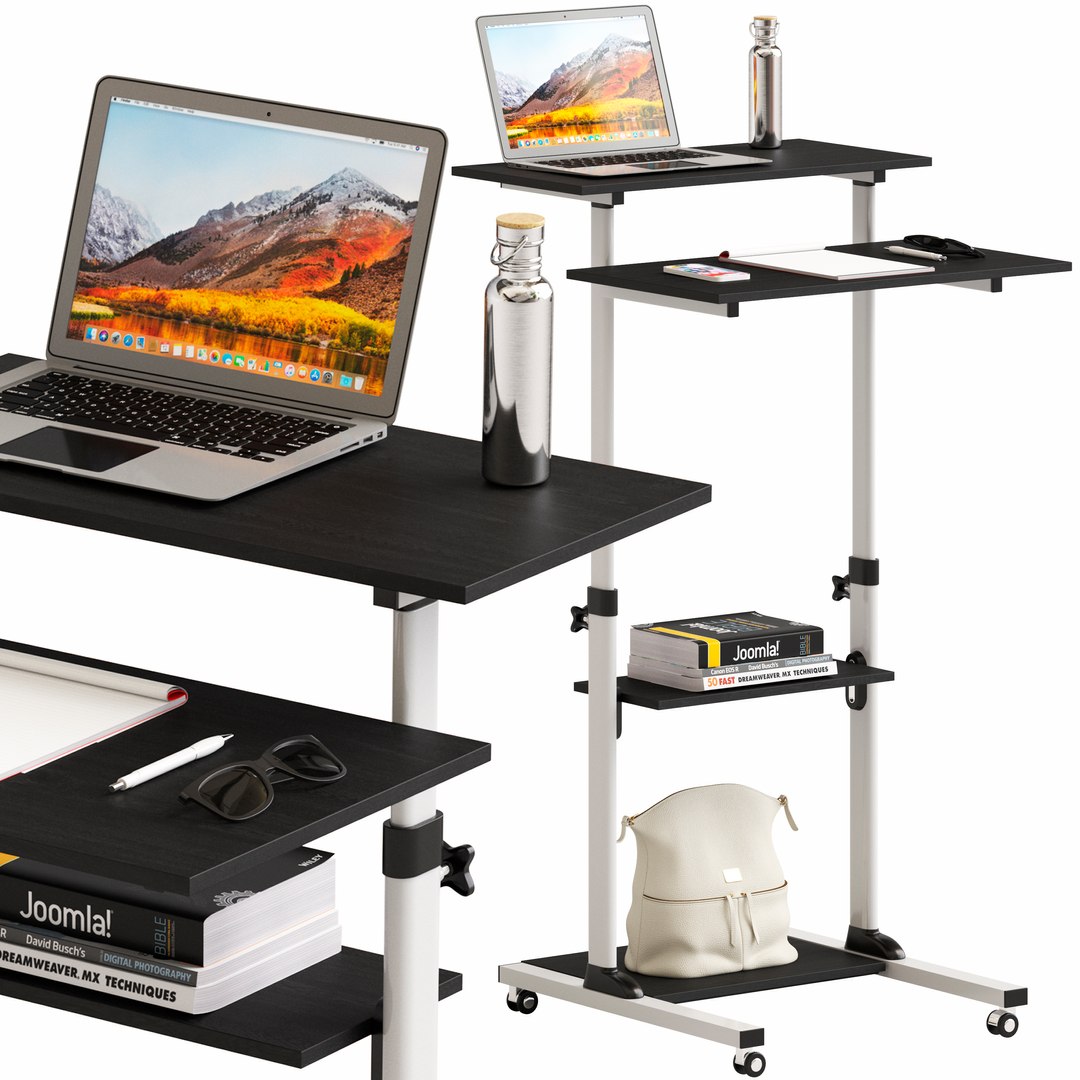 MountIT Mobile Stand Up Desk With Accessories 3D Model TurboSquid 2165627