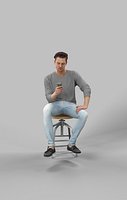 Virtue Sitting Man Texting On His Cell Phone