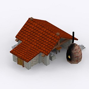 3d cartoon stone blacksmith shop model