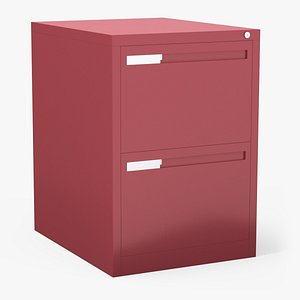Filing Cabinet 2 Drawer Red 3D model