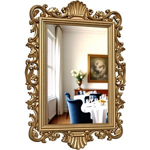 3D Classic Fireplace Wall Mirror in an Elegant Carved Gold Frame 3D model