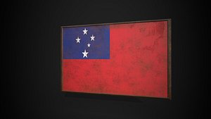 Old Picture Frame With Samao  Flag - Game Ready PBR Low-poly 3D Model model