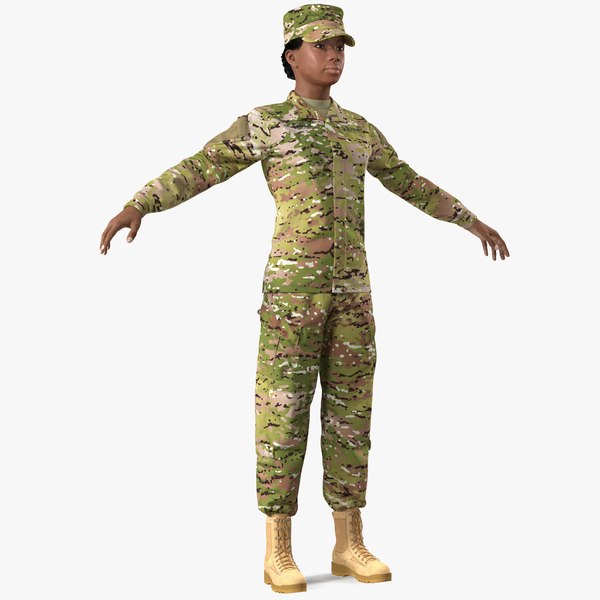 3D model black female soldier military camo