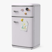 Vintage Fridge with Decorative Magnets and Child Drawing