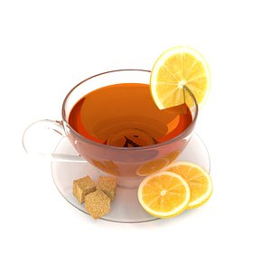 Cup of tea with lemon and sugar asset