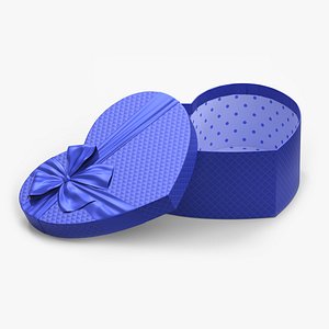 Open Heart Gift Box with Ribbon Blue 3D model