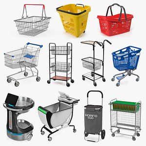 Shopping Baskets and Trolley Collection 6 3D model