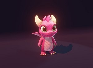 Cartoon Baby Dragon Low-poly 3D Model Pink