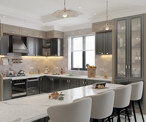 3D kitchen and living room interior design model