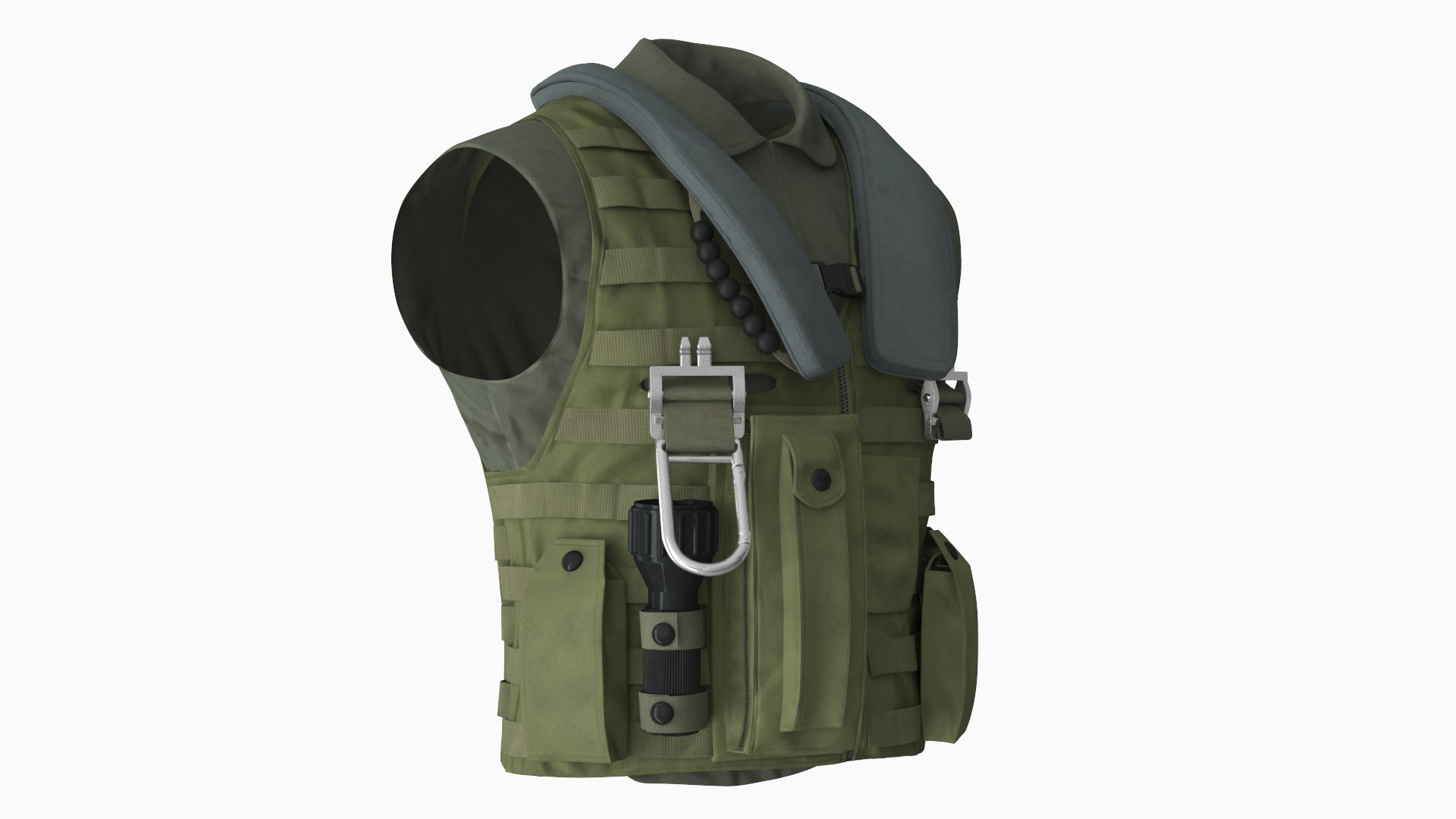 Military Utility Vest with Attachments Green 3D model preview