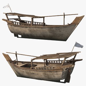 Traditional Wooden Dhow Boat Old Used 3D model