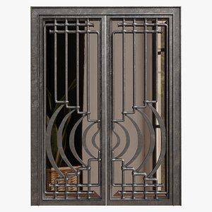 3D Antique door with wrought iron bars model