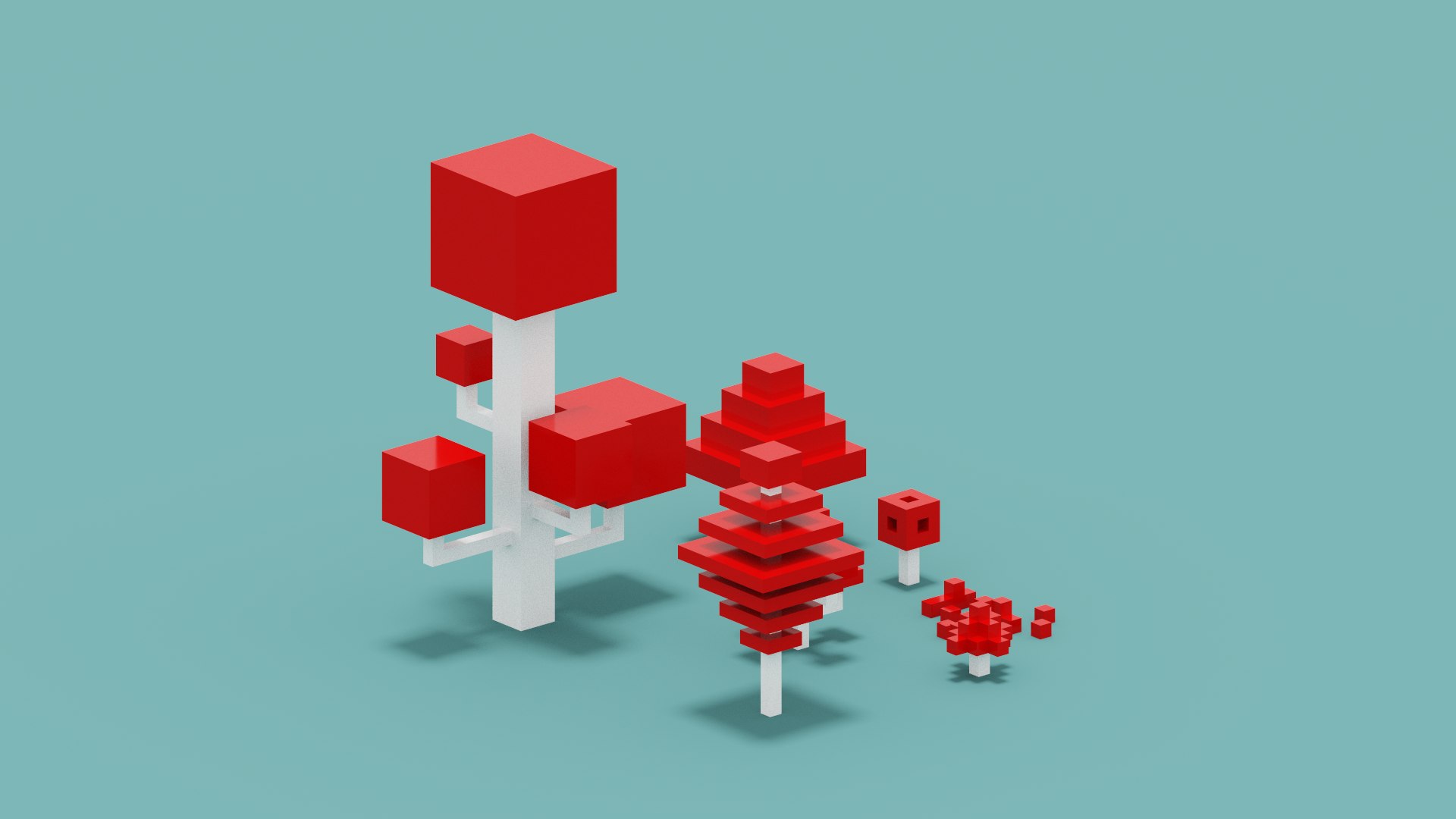 Isometric Red Tree Set 3D Model - TurboSquid 1977210