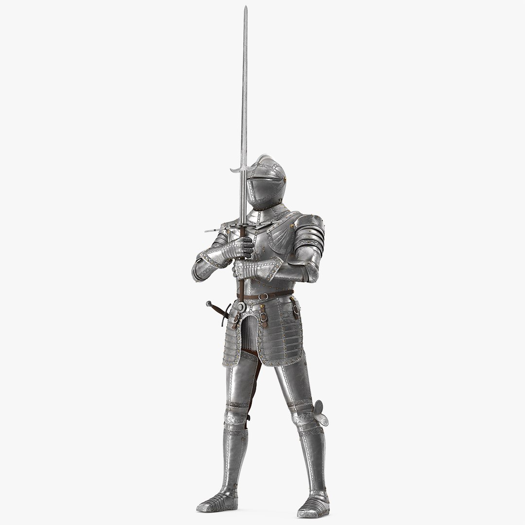 Medieval Knight Plate Armor holding Zweihander 3D model preview