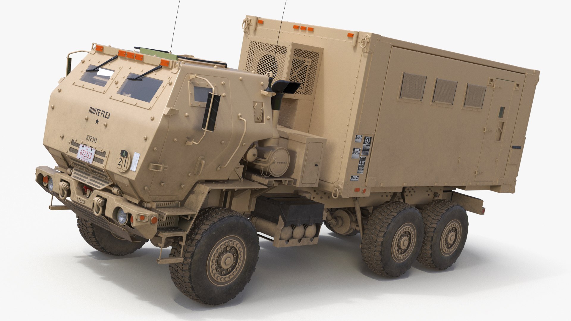 Military Mobile Command Truck Desert Tan 3D model preview